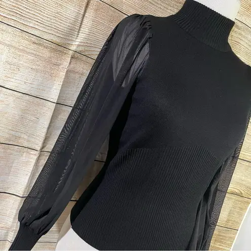 Crave fame ribbed mock-neck long mesh sleeves black sweater top size Small