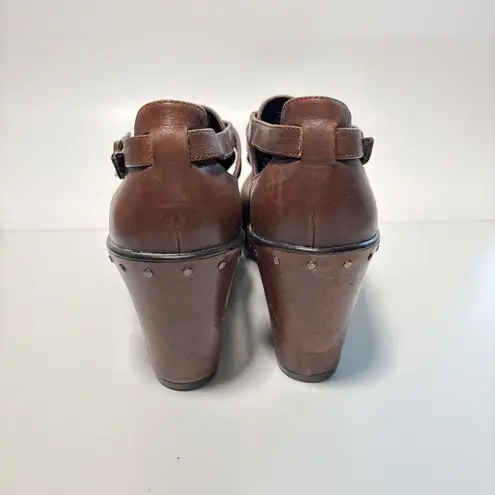 Dansko Franka Chocolate Brown Leather Buckle Ankle Bootie Wedges 40 Chunky Heels