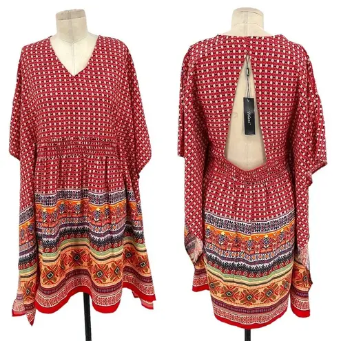Tolani Collection Meghan Kaftan Dress Tunic Batwing Red Print Size XS