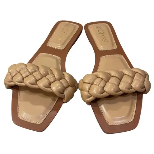 Cfxxy Square Toe Mule Sandal Braided Tan Size 39 (8)