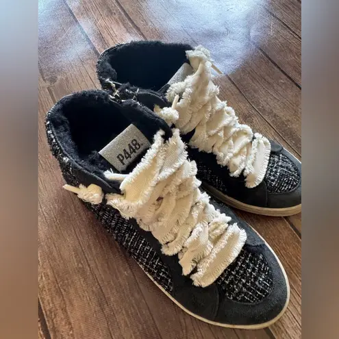 P448 👟 High Top Tweed Sneakers - Black & White - Size 38 (US 8) ✨