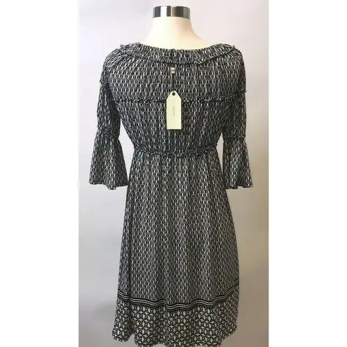 Sophie Max Studio Womens Dress Size XS Black White Geometric 3/4 Flounce Sleeve