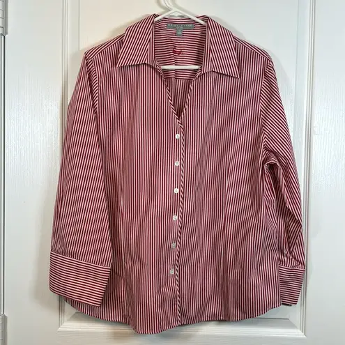 Foxcroft  Red White Stripe Wrinkle Free Fitted Button Down Shirt Size 18 EUC