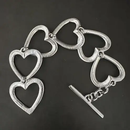 Monet  Open Heart Link Statement Bracelet SIlver Tone Toggle Cuff Boho Chic Chunk