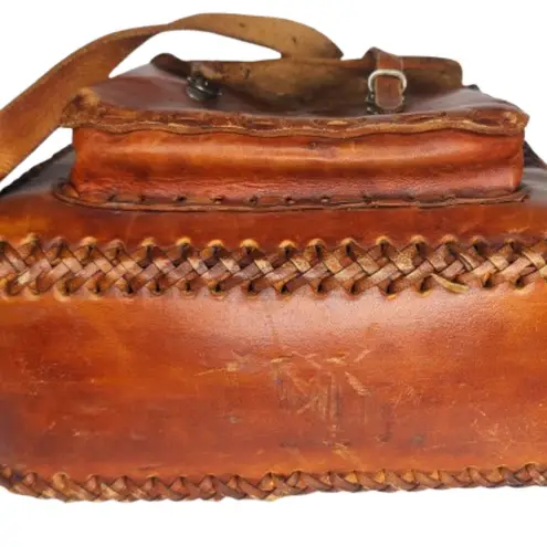 Source Unknown Handmade Leather Rustic Hipster Shoulder Bag Satchel Crossbody Dark Tan - Image 5