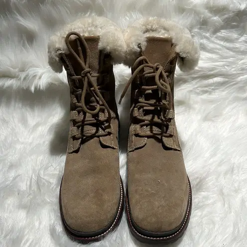 L.L.Bean Tan Suede Shearling Boots Size 10 Fisherman Core B77 Tan