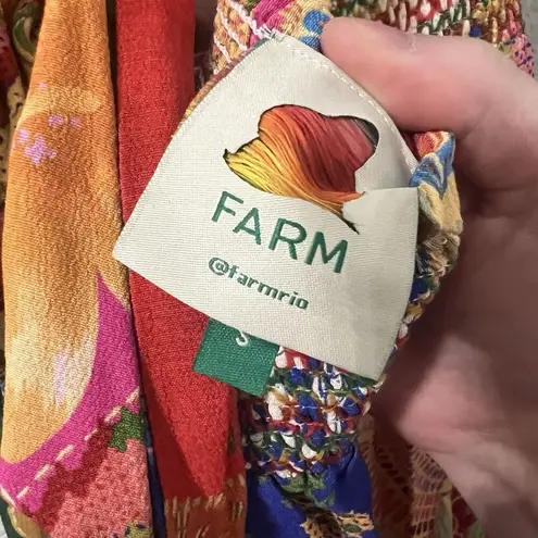 Farm Rio Sunny Mix Patchwork Smocked Midi Dress Small