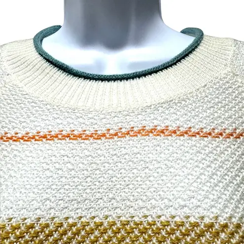 Democracy Cream and Blue Knit Sweater Size L Classic Casual Closet Staple Preppy