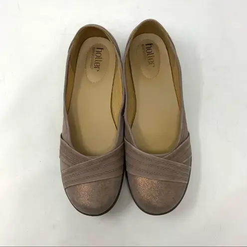 Hotter Natasha Slip On Ballerina Flat Crossover Detail Metallic Taupe Leather Tan Size undefined