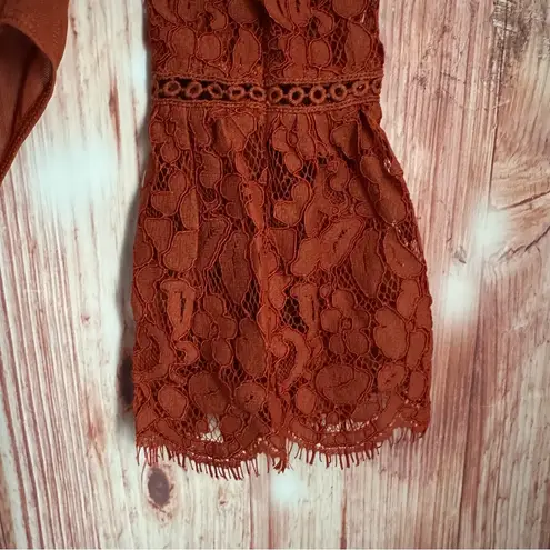 Endless Rose Rust Brown Lace Open Back Flare Sleeve Bodysuit Size XS