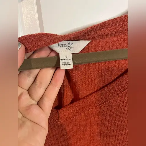 Terra & Sky Plus Size 3/4 Sleeves Pumpkin Orange Blouse V Neckline Size 1X