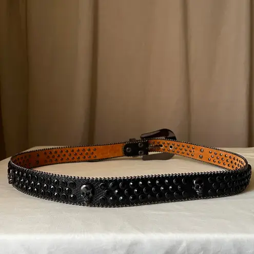 Black Rhinestone Skull Studded Western Belt XXL 1.5" Punk Rock Goth Style