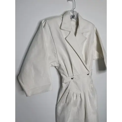Vintage Venezia Sportswear White Denim Jumpsuit 80s Power Suit Cinched Waist XXS