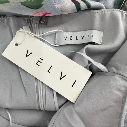 Velvi Cali Maxi Dress in Blue Floral size Small Lace Up Sleeveless Slit Ruffle