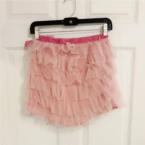 Japanese Kawaii Y2K Pastel Pink Velevt Bow Cottage Ballet Mini Tier Skirt Skorts Size XS