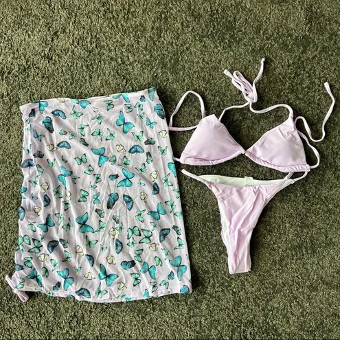 Taro purple cheeky bikini butterfly cover skirt three pieces set Size L