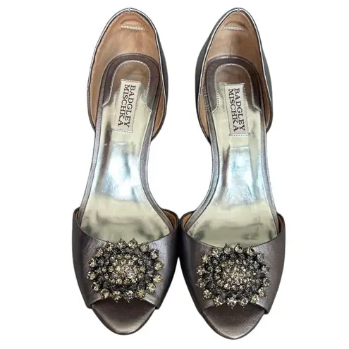 Badgley Mischka  Lacie‎ D'Orsay Heels Sz 8.5 Silver Leather Embellished Classy