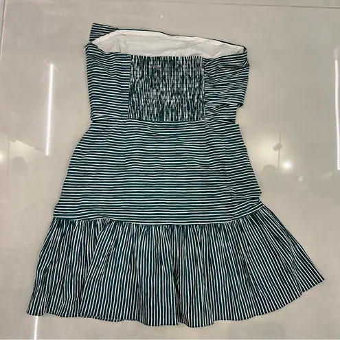 Sandro Teal Blue Striped Crepe Ruffled Mini Dress