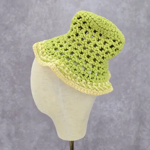 Green Top Crochet Knit Bucket Cap Hat Fun Vintage Y2K Funky Beanie