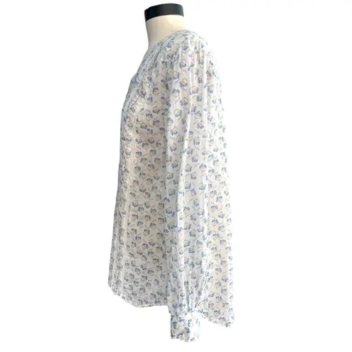 Kori America Peasant Popover V Neck Long Sleeve Shirt Small Cottagecore Coquette White