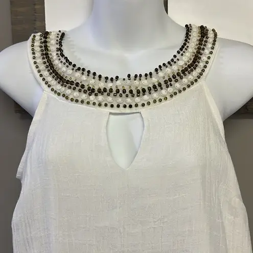 AGB Cream Crepe Sleeveless Beaded Neckline V