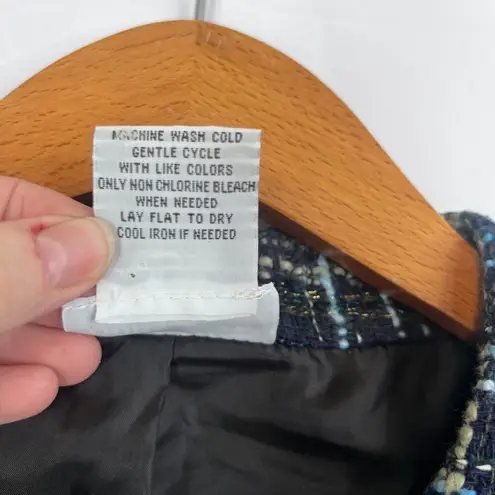 Bonworth Colorful Blue Metallic Thread Tweed Button Front Lined Blazer Size XS/M