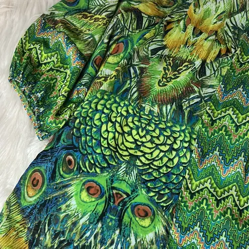 Anthropologie Fig and Flower Boho Peasant Blouse Women’s Size 1X Lined Peacock Green