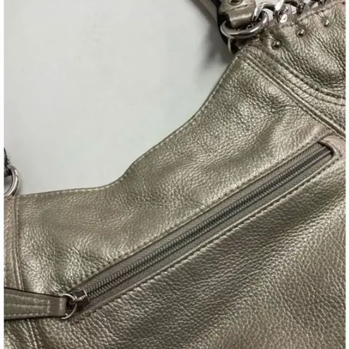 TIGNANELLO Women’s Double Strap Metallic Pebble Leather Handbag 8.5X4.5X… Silver