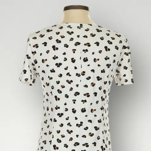Persifor Carter Dress Small White Black Leopard Print Short Sleeve Pockets Retro
