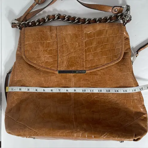 B Makowsky Brown Crocodile Patterned Leather Satchel Purse