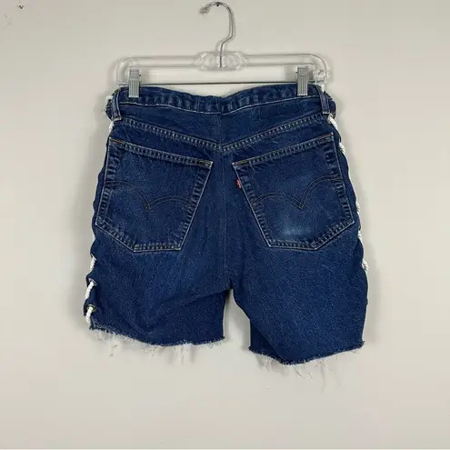 Rusty  Reconstructed | Dark Blue Wash Lace Up Levi’s Denim Shorts