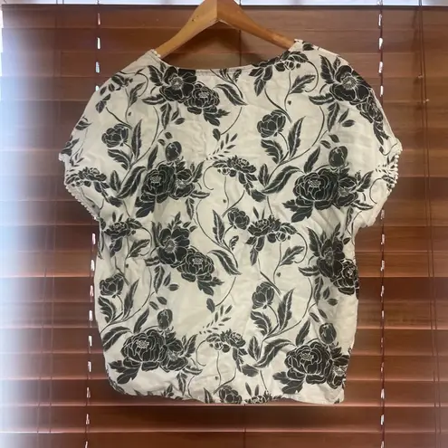 Andrew Marc Marc New York Linen Cotton Blouse Bohemian Floral White & Black light weight M