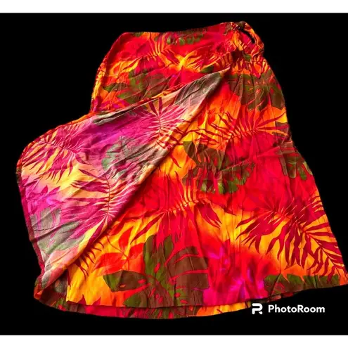 VTG John Roberts Faux Wrap Skirt Size 10 Maxi Tropical Zip Ties Swimsuit…