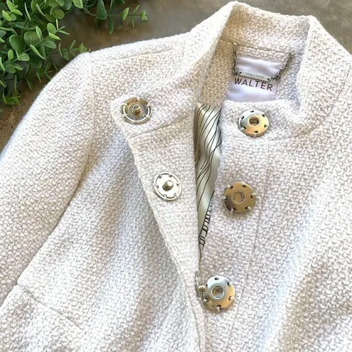 Walter Baker Walter Tweed Knit Wool Blend Ruched Snap Swing Blazer Jacket Ivory White Size 6