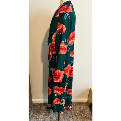 Her Clothing Maxi Floral Kimono Top Medium Green