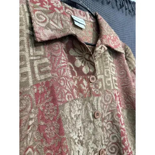 Bonworth Jacket Womens XS RedPink Gold Patchwork Collared Button Front Boho Chic