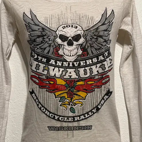 Classy JR Milwaukee Motorcycle Rally Hoodie Long Sleeve Skull Graphic Top S Bike Black