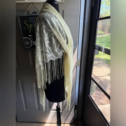 NOS vintage crochet boho large fringe shoulder shawl