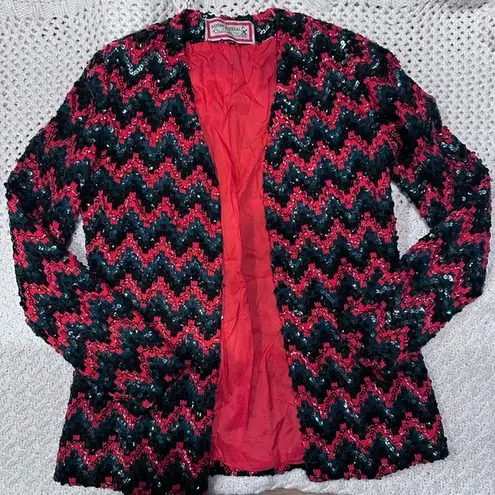 Oscar de la Renta SOMETHING BY vintage WOMENS 8 Black and Red Chevron Cardigan