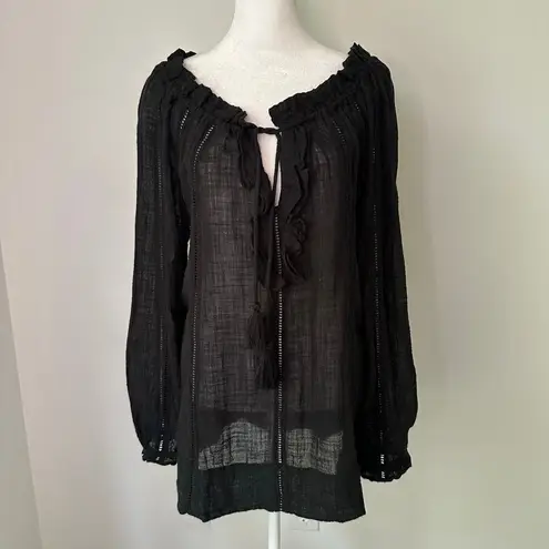 Sundance black long sleeve lightweight swim cover up size S