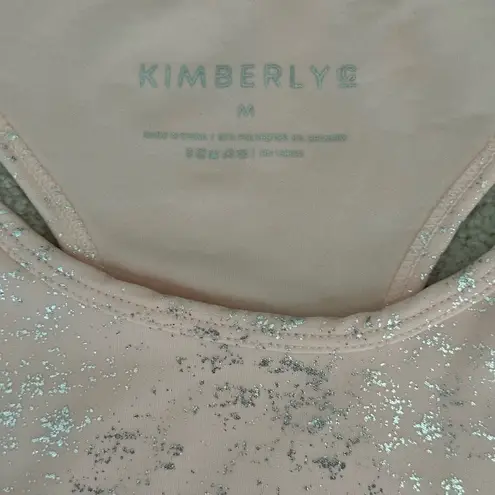 Kimberly Silver Shimmery Light Pink Bra and Leggings Yoga Set Size Medium