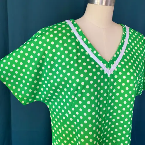 Handmade Vintage 70s Lime Green Polka Dot Shift Dress