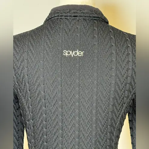 Spyder Black Cable Knit Full Zip Fleece Lined Sweater Jacket Women’s Size XS