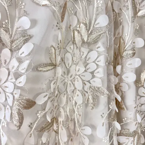 XScape 3D Floral Appliqué Midi Dress in Champagne Size 10