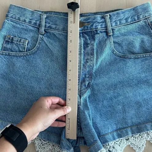 Vintage Denim Shorts with lace trim Waist 31'' USA made Blue