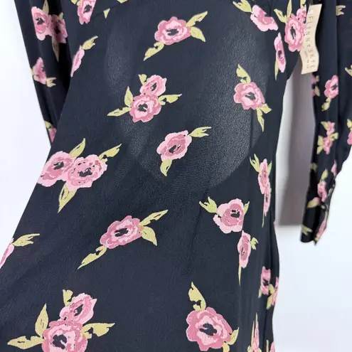 Flynn Skye NWT Elena Mini Dress Night Heavens Floral Long Sleeve Black Size XS