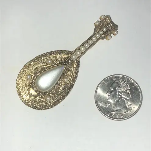 1928 Brand Gold Tone and Faux Pearl Brooch