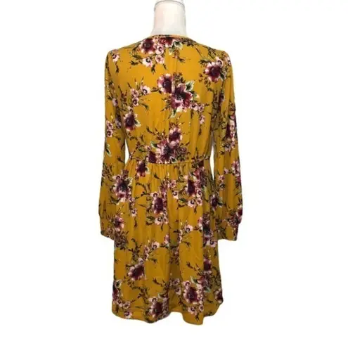 Xhilaration NWOT Gold Yellow Floral Long Sleeved Smocked Dress