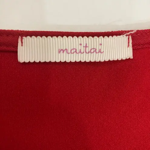 Maitai red sleeveless midi dress, stretch knit crepe, side slit, women's medium