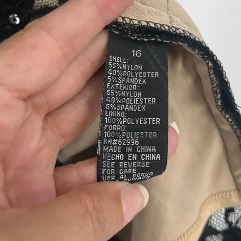 Scarlett Lace Bandage Dress Sz 16 Black Sequin Goth Bodycon Retro Glam Gatsby